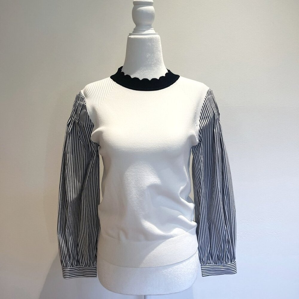 Veronica Beard Roy Ribbed-knit and Cotton Blend Top/Pullover